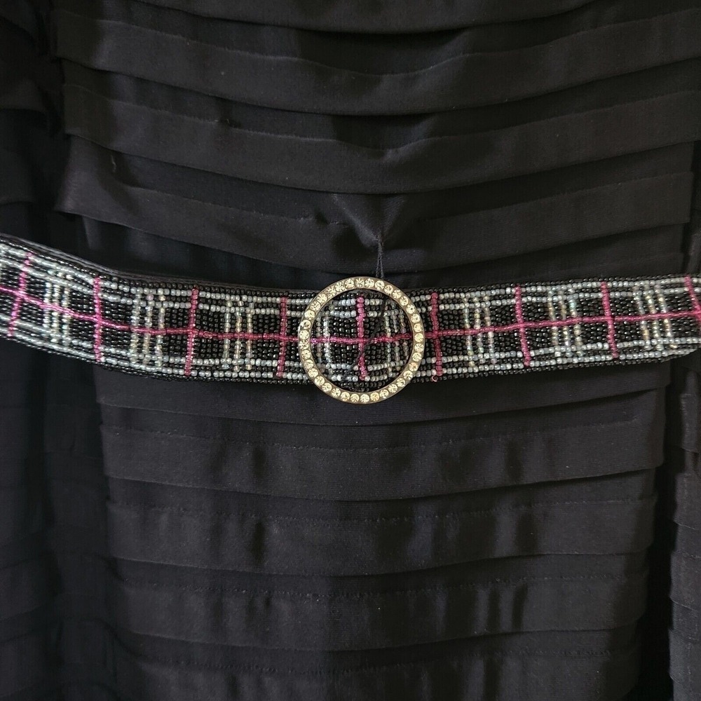 Adrianna Papell Black Belted Beaded Dress 12P Square Neck Eveningwear - Picture 9 of 15
